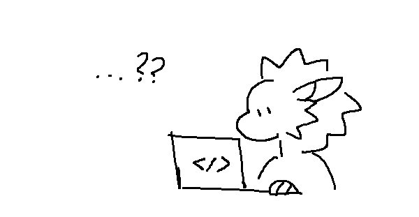 A small dragon sitting confusedly behind its laptop screen